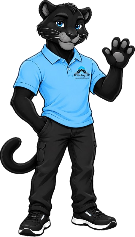 Parker the Panther, the 4P Roofing mascot, waving